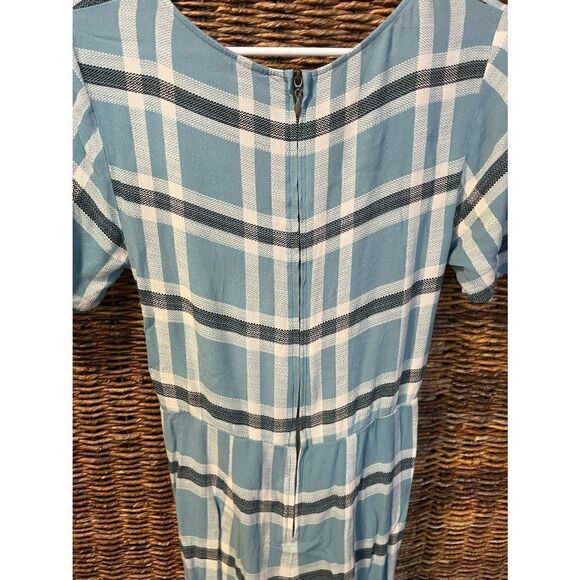 Wild Fable Blue Checkered 100% Rayon Short Sleeve Jumpsuit S-EUC - Picture 10 of 11